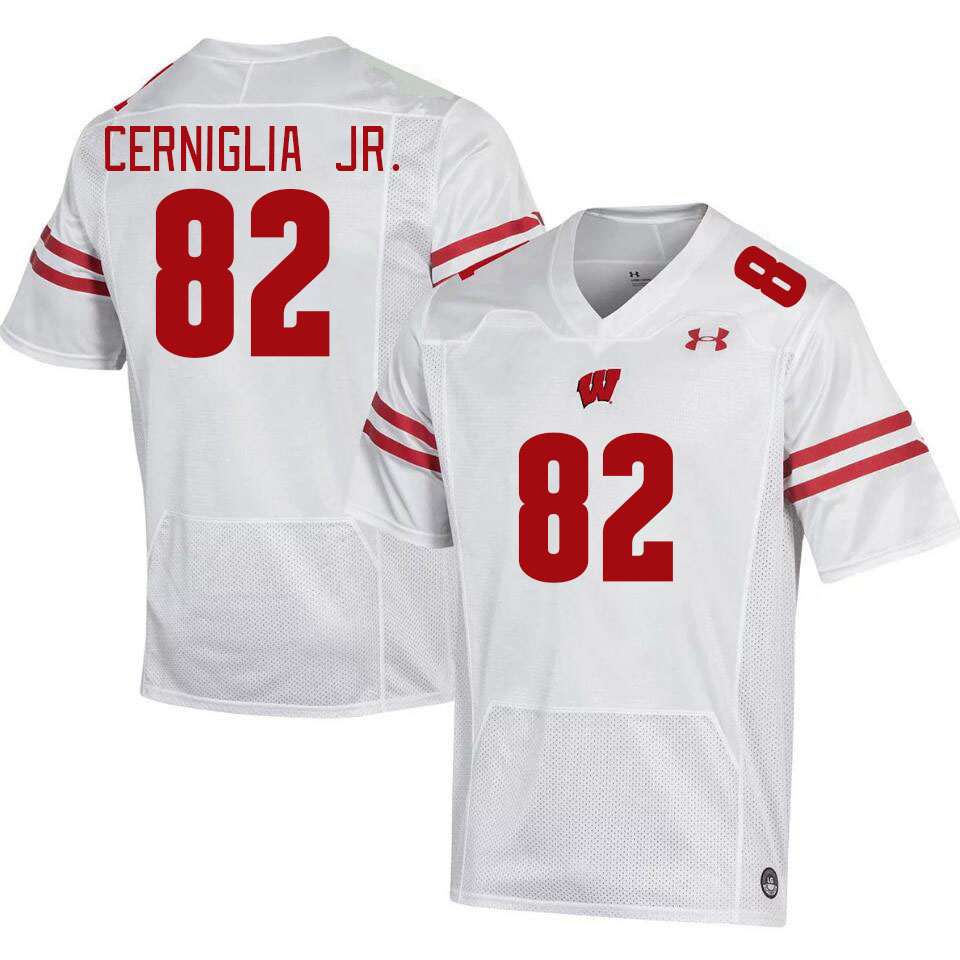 Men #82 Michael Cerniglia Jr. Wisconsin Badgers College Football Jerseys Stitched Sale-White - Click Image to Close